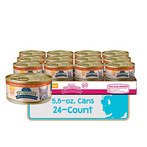 Blue Buffalo Wilderness Wild Delights High Protein Grain Free, Natural Adult Flaked Wet Cat Food, Chicken & Turkey 5.5 Oz Cans (Pack of 24) thumbnail