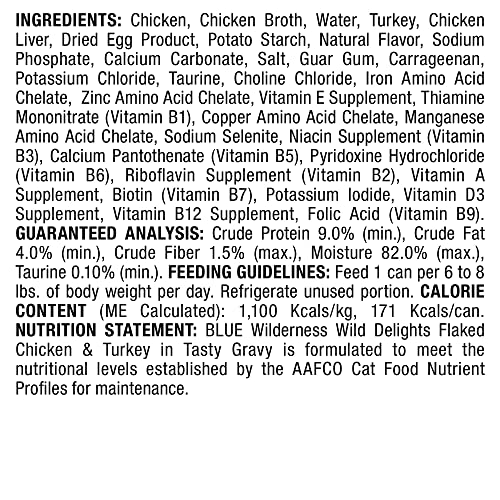 Blue Buffalo Wilderness Wild Delights High Protein Grain Free, Natural Adult Flaked Wet Cat Food, Chicken & Turkey 5.5 Oz Cans (Pack of 24) thumbnail