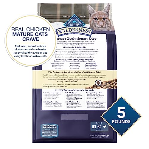 Blue Buffalo Cat Food for Mature Cats, Natural Chicken Recipe, Senior Dry Cat Food, 5 Lb Bag thumbnail