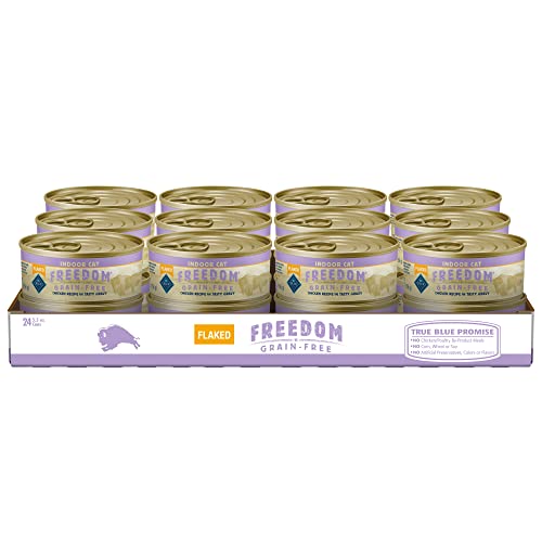 Blue Buffalo Freedom Grain Free Natural Adult Flaked Wet Cat Food, Indoor Chicken 5.5-oz Cans (Pack of 24)