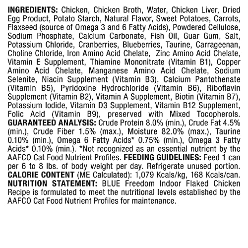 Blue Buffalo Freedom Grain Free Natural Adult Flaked Wet Cat Food, Indoor Chicken 5.5-oz Cans (Pack of 24) thumbnail