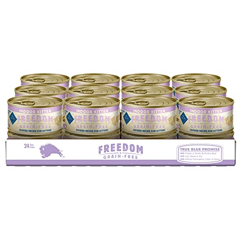Blue Buffalo Freedom Grain Free Natural Kitten Pate Wet Cat Food, Indoor Chicken 3-oz Cans (Pack of 24)