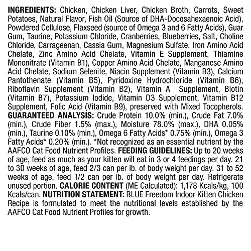 Blue Buffalo Freedom Grain Free Natural Kitten Pate Wet Cat Food, Indoor Chicken 3-oz Cans (Pack of 24) thumbnail