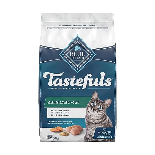Blue Buffalo Tastefuls Multi Cat Natural Adult Dry Cat Food, Chicken and Turkey 15lb Bag