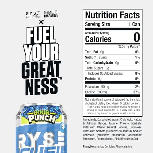 RYSE Fuel Sugar Free Energy Drink | Vegan Friendly, Gluten Free | No Fillers & No Artificial Colors | 0 Calories | 200mg Natural Caffeine | 12 Pack (S thumbnail