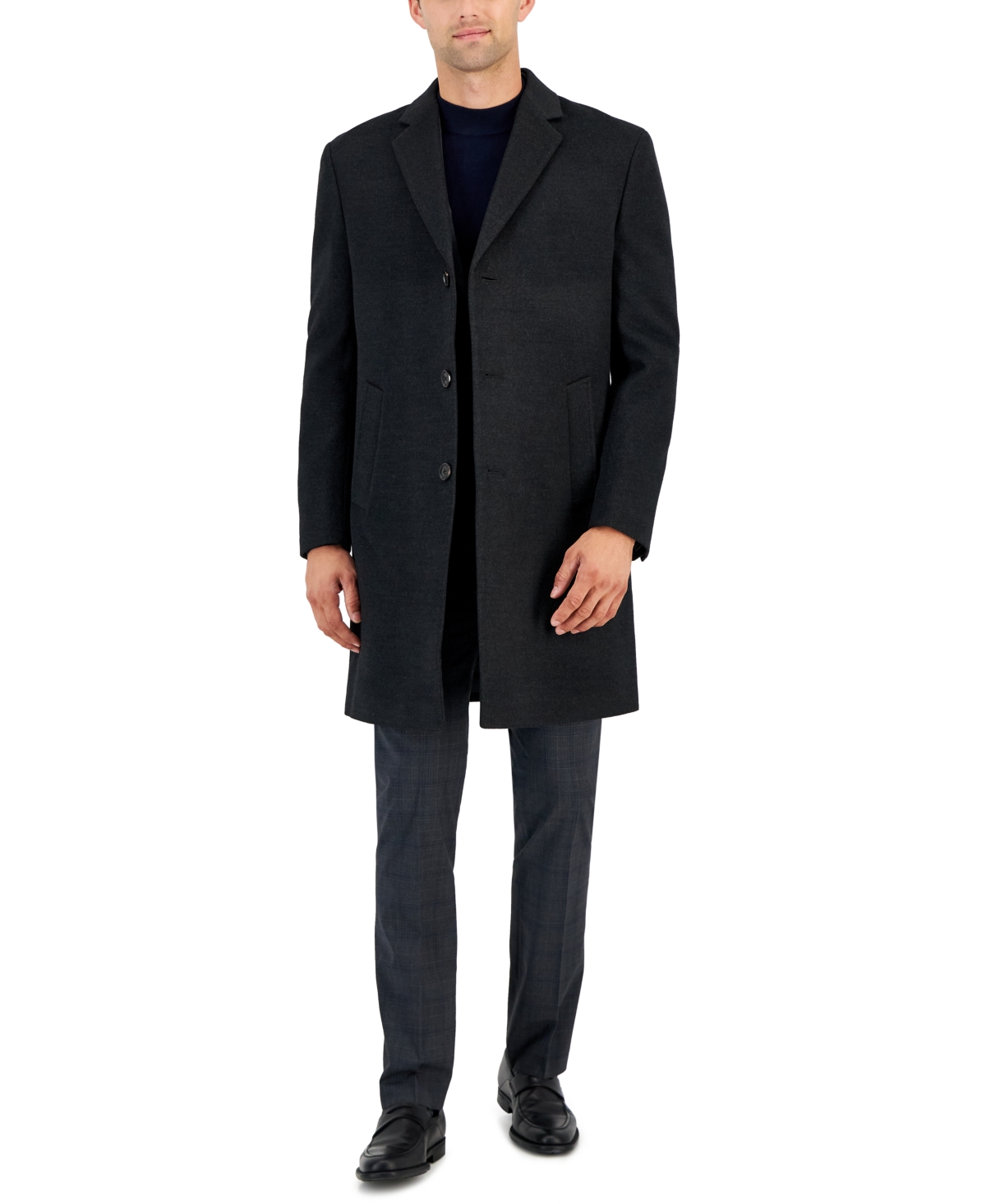 Kenneth Cole Mens Classic fit Overcoat Coat 40 R Dark Grey Solid