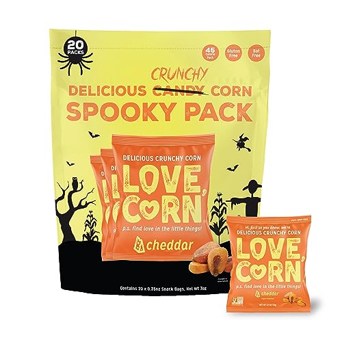 LOVE CORN Halloween Cheezy 0.35oz X 20 Bags - Delicious Crunchy Corn - Trick or Treat Snacks - Healthy Family Snacks - Gluten Free, Kosher, NON-GMO -