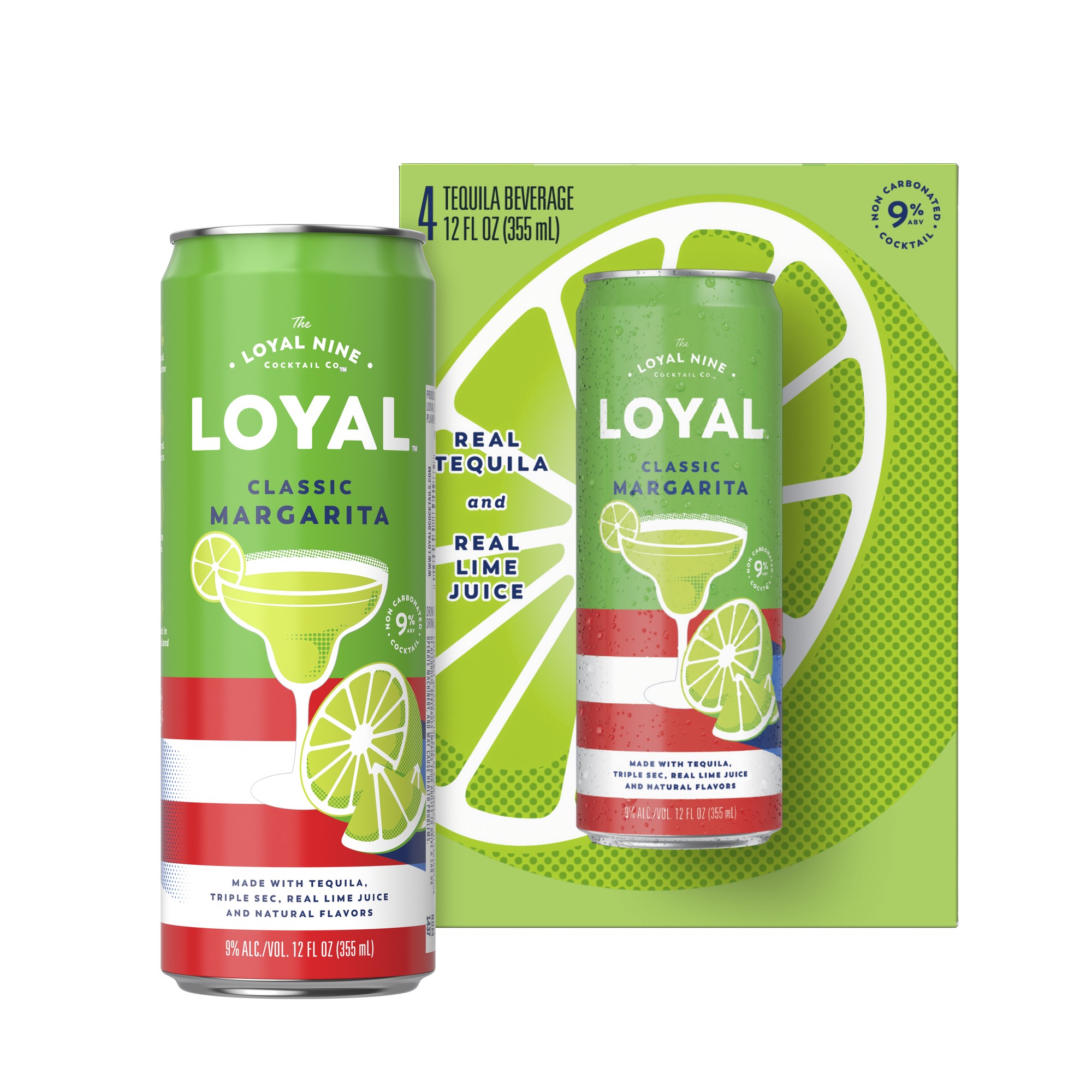 Loyal 9 Cocktails 9 Tequila Classic Lime Margarita Cocktail, 4-PACK (4 X 12 Fl Oz) Ready-to-drink - 4x 12oz Cans