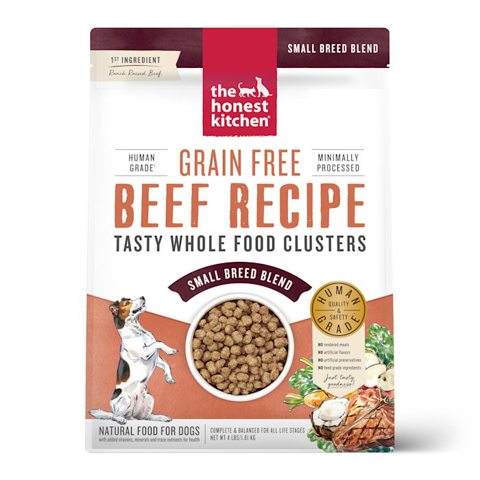 The Honest Kitchen Human Grade Dry Dog Food Whole Food Clusters Small Breed Grain Free Beef Dry Dog Food  4 Lb Bag
