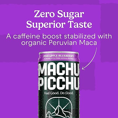 MACHU PICCHU Organic Energy Drink Sugar Free, Pineapple Blueberry Flavor Pack, 12 Fl Oz (Pack of 12) Organic Caffeine Energy Drink, No Preservatives thumbnail