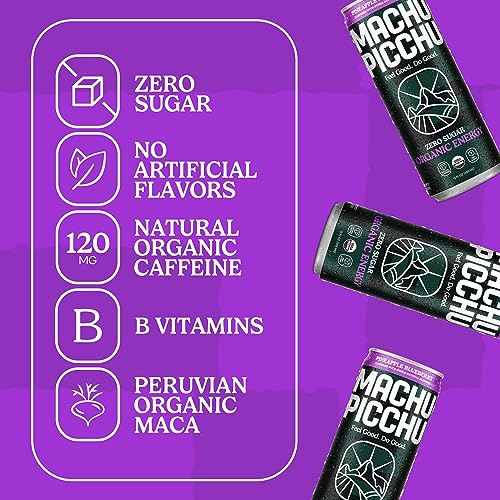 MACHU PICCHU Organic Energy Drink Sugar Free, Pineapple Blueberry Flavor Pack, 12 Fl Oz (Pack of 12) Organic Caffeine Energy Drink, No Preservatives thumbnail