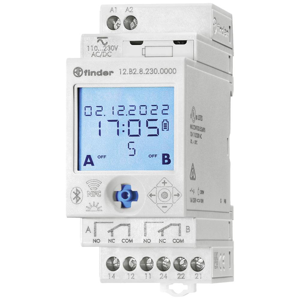 Finder 12.B2.8.230.0000 DIN Rail Timer 16 a LCD Bluetooth/NFC Astr