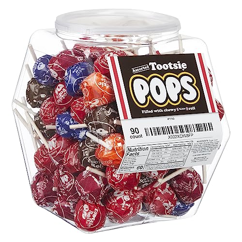 Tootsie Roll Pops Variety Pack Bulk Candy | 90 Individually Wrapped Lollipops Filled with Tootsie Rolls | Assorted Suckers Candies in Reusable Plastic