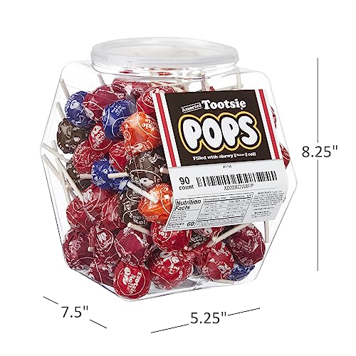 Tootsie Roll Pops Variety Pack Bulk Candy | 90 Individually Wrapped Lollipops Filled with Tootsie Rolls | Assorted Suckers Candies in Reusable Plastic thumbnail