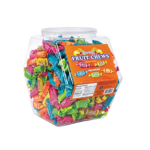 Tootsie Fruit Chews Variety Pack 275pcs - Individually Wrapped Flavored Tootsie Rolls in Reusable Plastic Tub - Bulk Fruity Candy Taffy Bites, Orange,