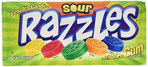 Sour Razzles Candy, 1.4oz Pouches (Pack of 24)