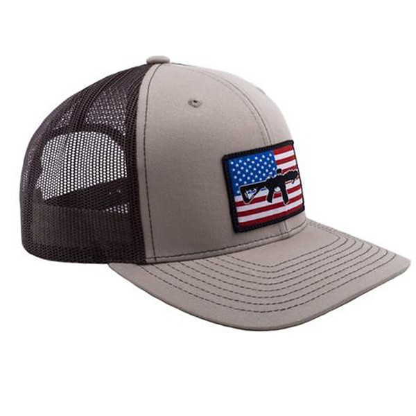 Men's Black Rifle Coffee Company AR Flag Patch Trucker Hunting Snapback Hat One Size Tan