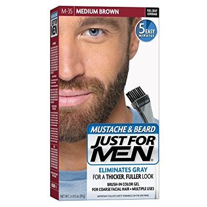 Just for Men Brush-in Color Gel for Mustache & Beard, Medium Brown M-35 1.0 Ea(pack of 4)