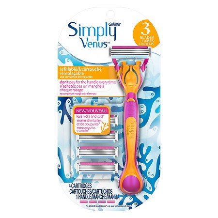 Gillette Venus Simply Venus Refillable Disposable Razor with 4 Razor Refills 1.0 Ea(pack of 2)