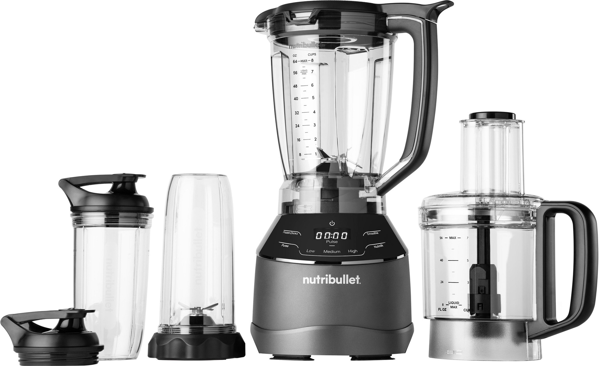 64 Oz Triple Prep System 3 Speed Multifaceted Blender 7 Cup Food Processor Attachment in Gray