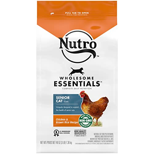 NUTRO WHOLESOME ESSENTIALS Senior Indoor Natural Dry Cat Food for Healthy Weight Farm-Raised Chicken & Brown Rice Recipe, 3 Lb. Bag