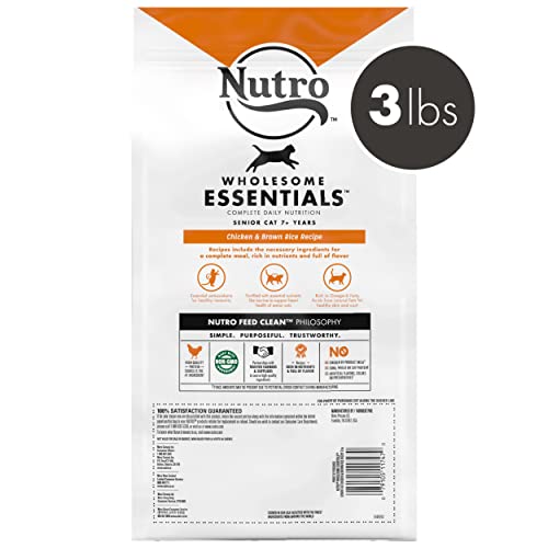 NUTRO WHOLESOME ESSENTIALS Senior Indoor Natural Dry Cat Food for Healthy Weight Farm-Raised Chicken & Brown Rice Recipe, 3 Lb. Bag thumbnail