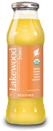Lakewood Organic Basics Juice Restore with Mango, Orange, Carrot & Ginger - 12.5 Fl Oz Pack of 2