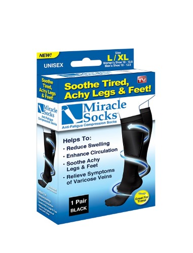 Miracle Socks Anti-Fatigue Compression Socks, Unisex Black, Large/X Large 1.0 Pr