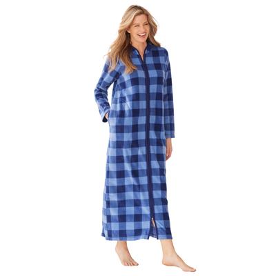 Plus Size Women's the Microfleece Robe by Dreams & Co. in French Blue Buffalo Plaid (Size 22/24)