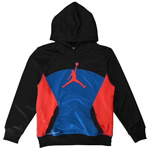 Boys Youth Nike Air Jordan Therma-Fit Hoodie (M (10-12 Years), Black/Sport Blue/Hyper Orange)
