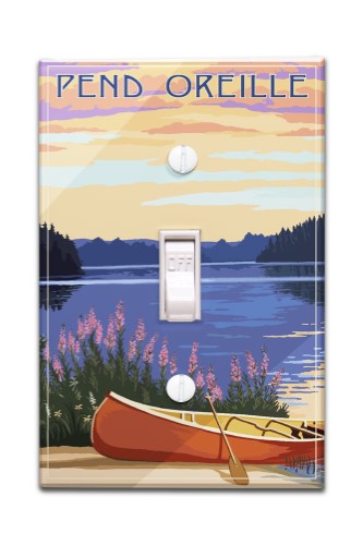 Pend Oreille, Idaho - Canoe & Lake - Lantern Press Artwork (Light Switchplate Cover)