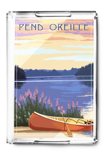 Pend Oreille, Idaho - Canoe & Lake - Lantern Press Artwork (Acrylic Serving Tray)