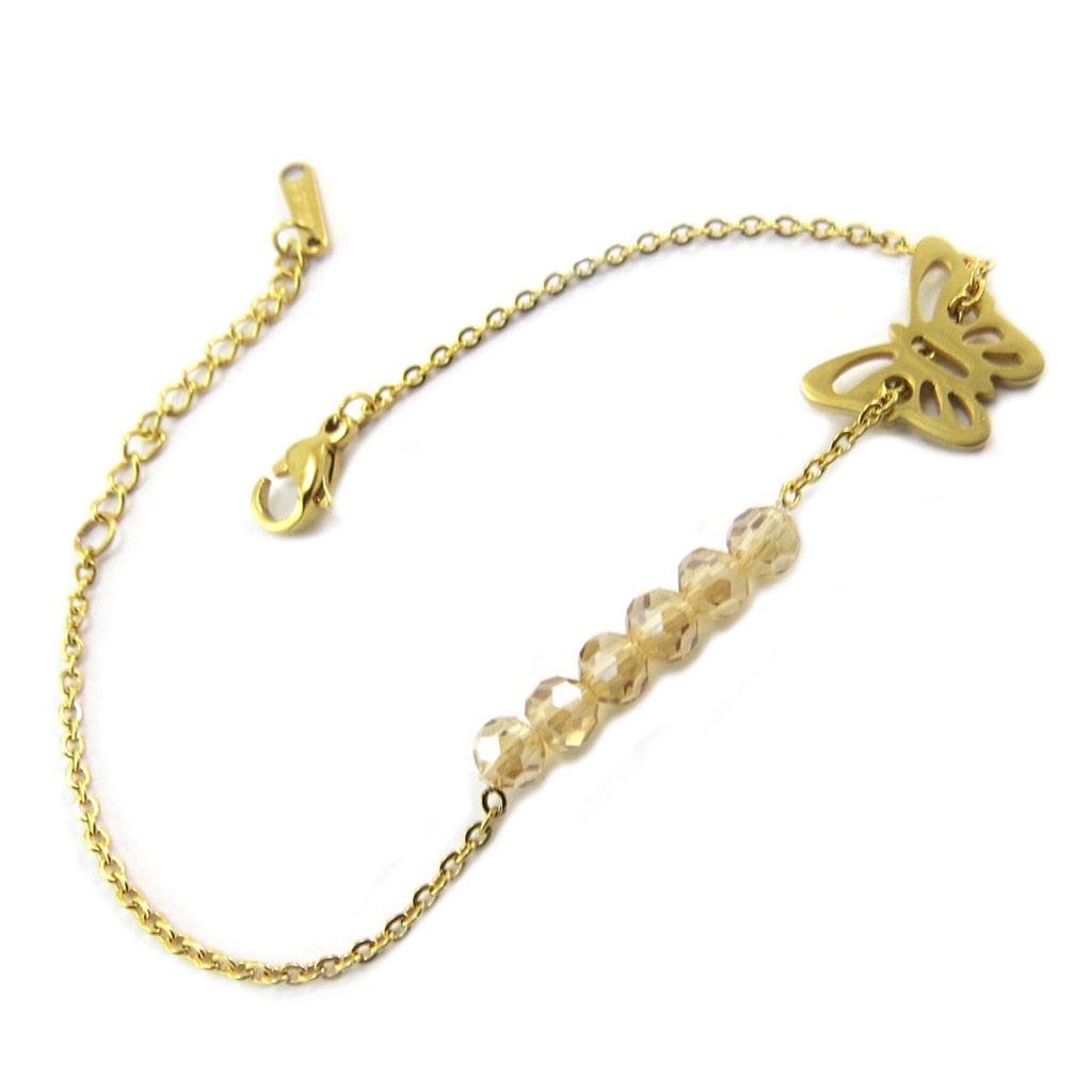 Les Trésors De Lily [P4888] - Golden Amber 'Butterfly' Steel Bracelet - 13x10 Mm