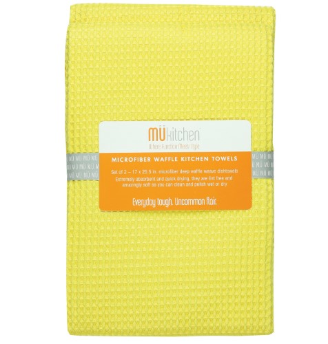 MuKitchen 6648-1003 17 by 25-0.5 in. Microfiber Waffle Dishtowel, Set of 2, Lemon - Case