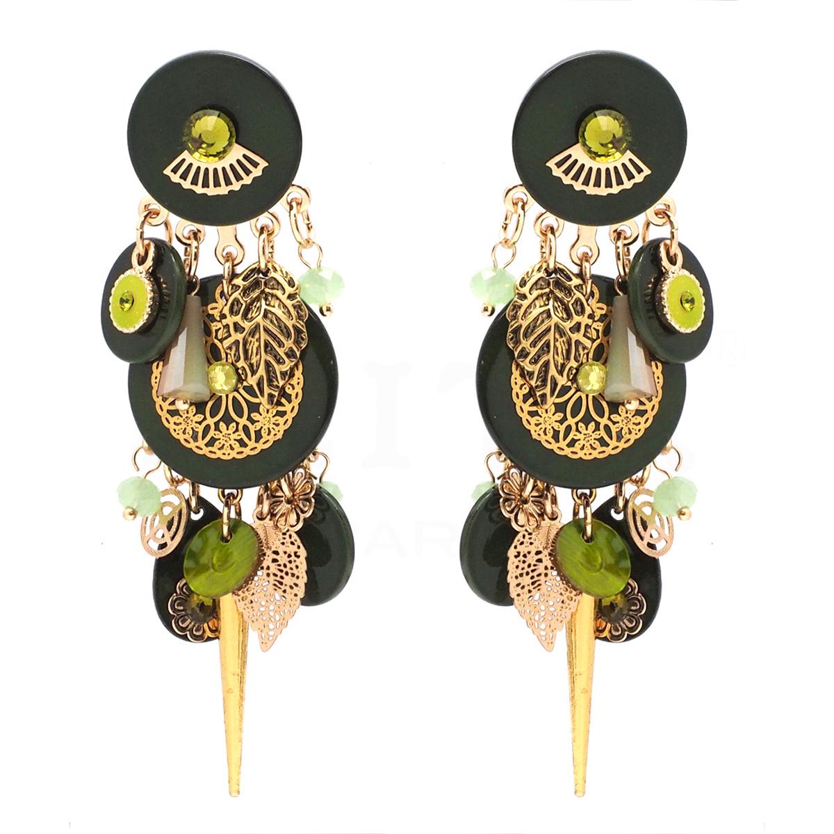 Les Trésors De Lily [Q4973] - Boucles Créateur 'Acapulco' Vert Doré - 90x30 Mm