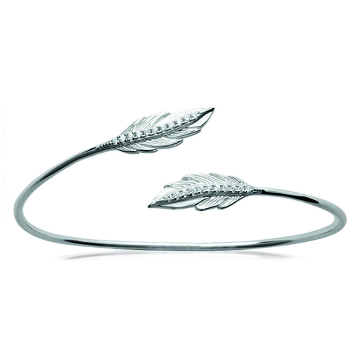 Les Trésors De Lily [Q6678] - Bracelet Argent Ouvert 'Navajos' Blanc Argenté (rhodié) - 56 Mm- 15x5 Mm