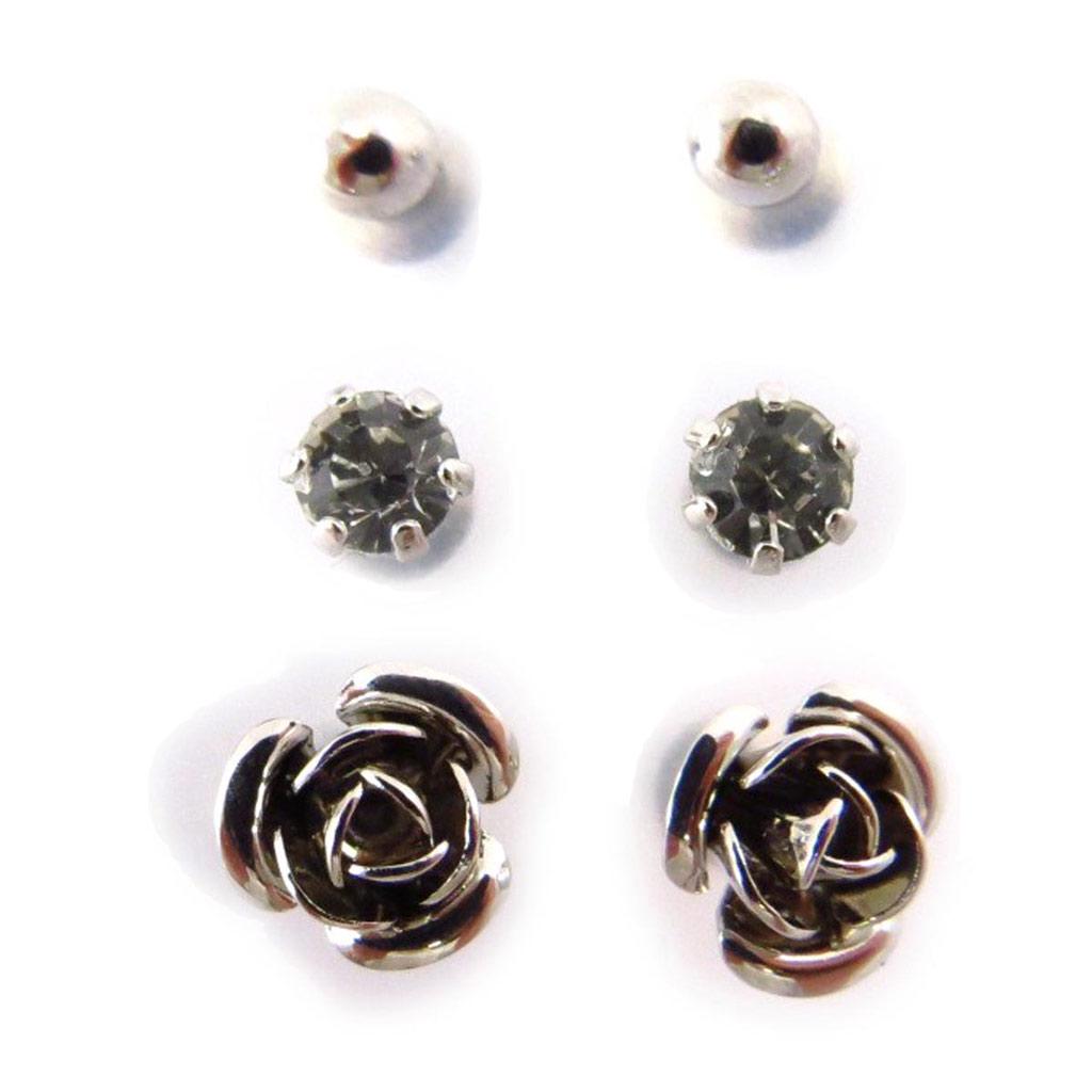 Les Trésors De Lily [J6249] - 3 Paires De Boucles 'Sissi' Blanc Argenté