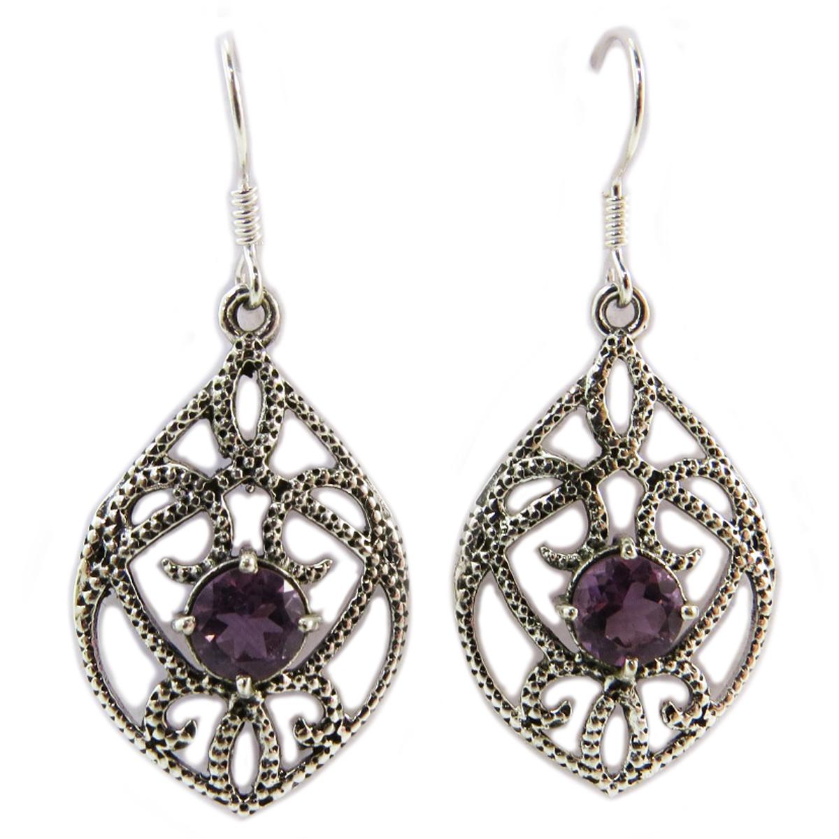 Les Trésors De Lily [Q5674] - Handcrafted Silver Earrings 'Sissi' Amethyst - 25x19 Mm