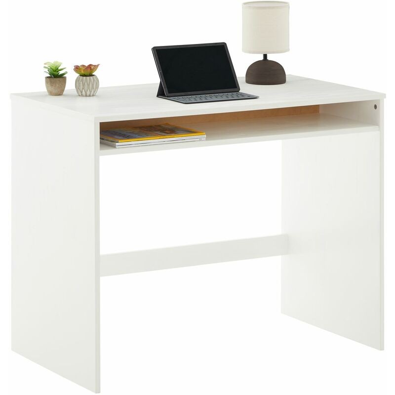 Bureau Alice Table De Travail Avec 1 Niche De Rangement Sous Le Plateau, En Pin Massif Lasuré Blanc - Blanc