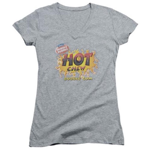 Trevco Dubble Bubble-Hot Chew - Junior V-Neck Tee - Heather & Extra Large