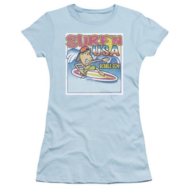Trevco Dubble Bubble-Surfn Usa Gum - Short Sleeve Junior Sheer Tee - Light Blue, Small