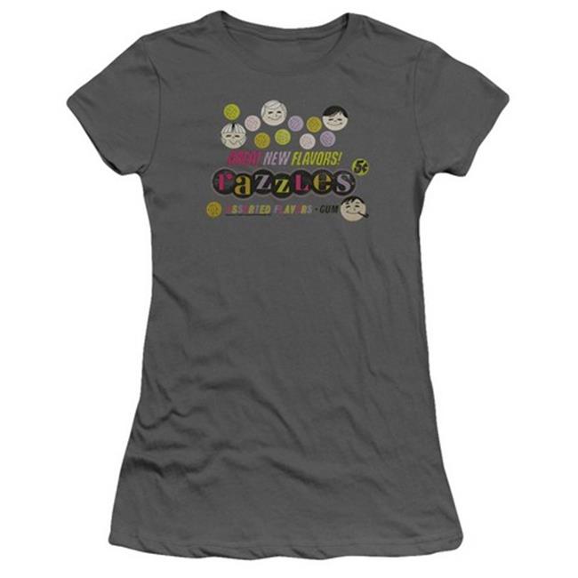Trevco Dubble Bubble-Razzles Retro Box - Short Sleeve Junior Sheer Tee - Charcoal  Large