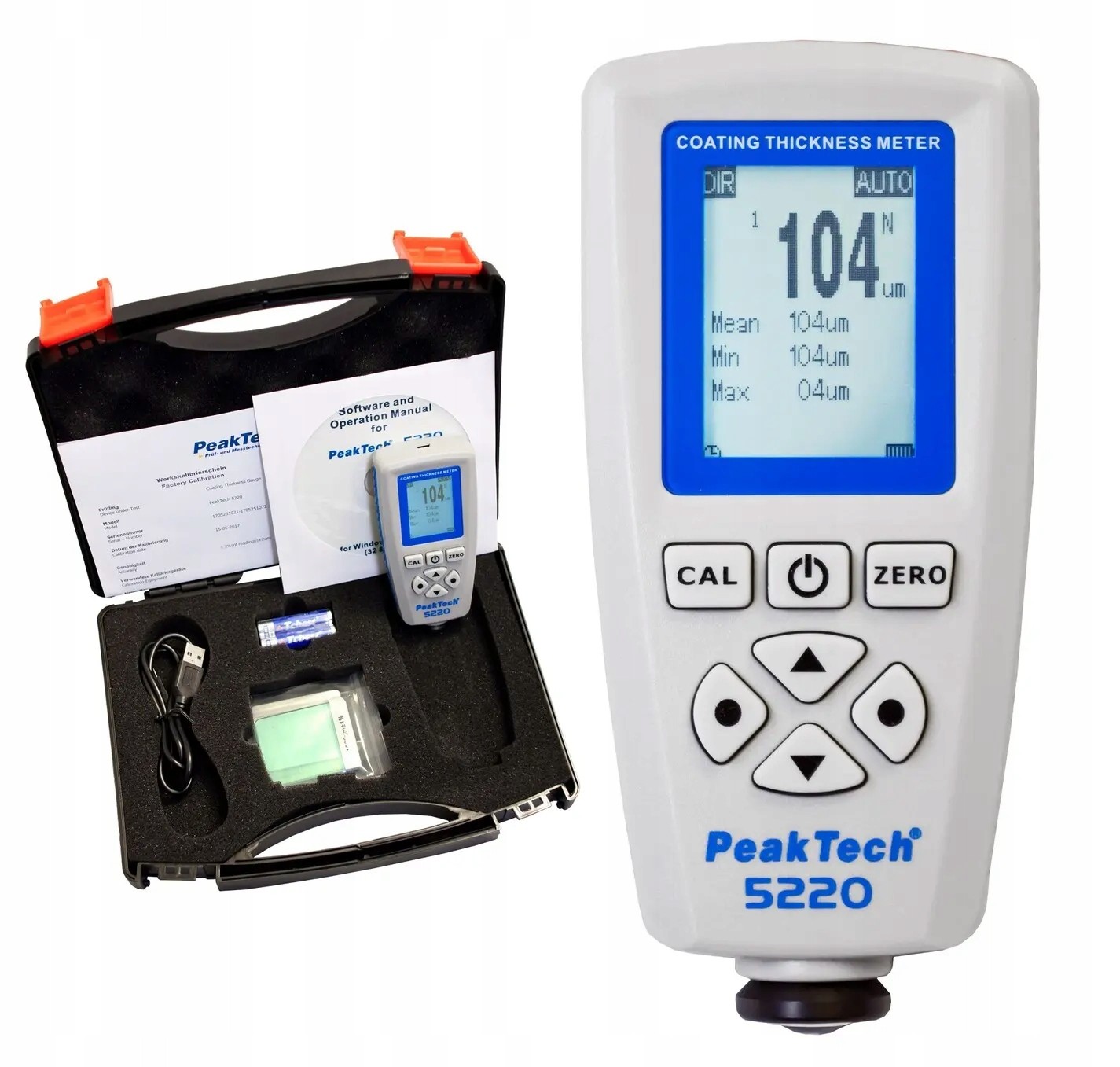 Peak Tech P 5220 TESTEUR D'épaisseur/d'épaisseur à Ultrasons Couteau Professionnel Avec USB Pour Laque Auto, (fe Et Non Fe) Méta