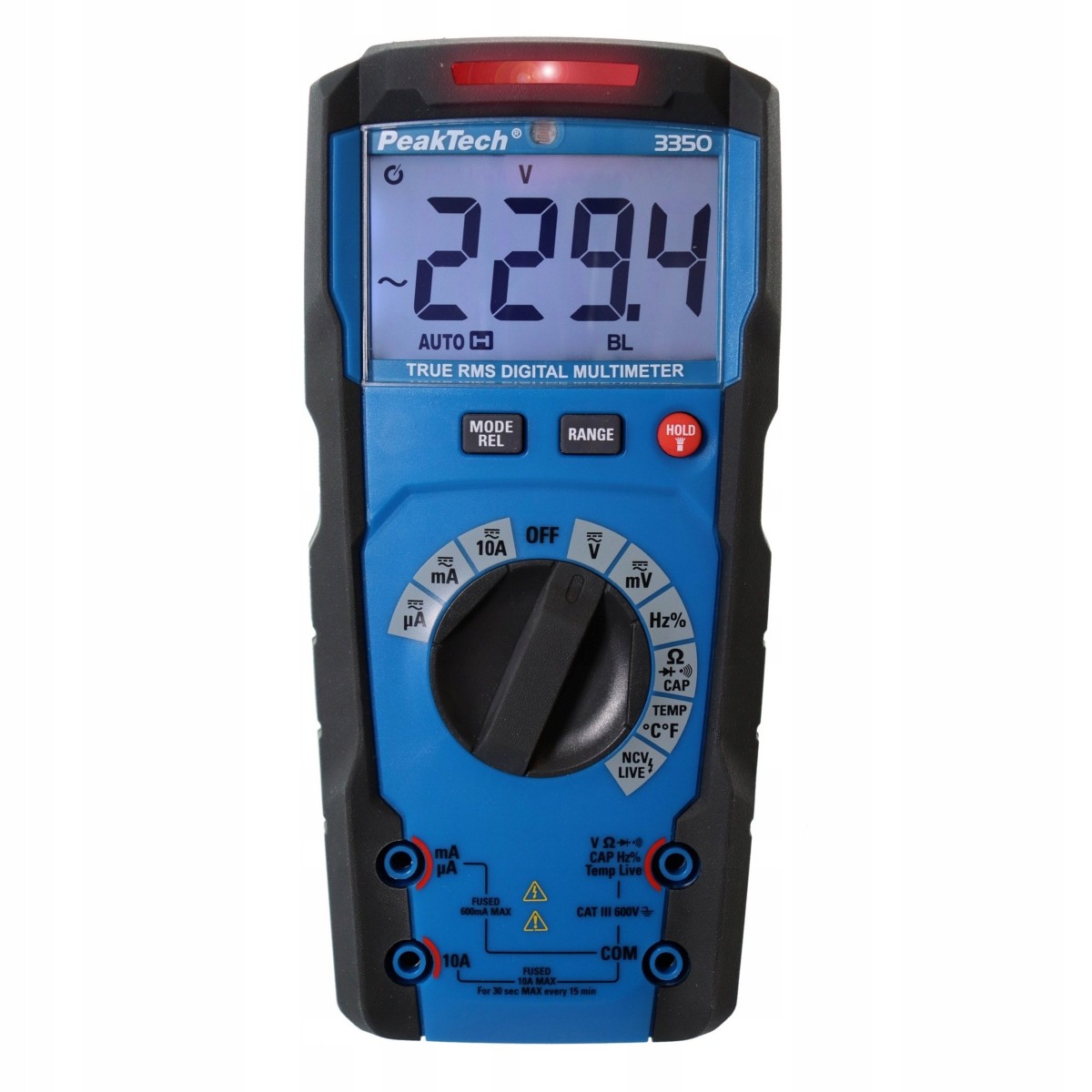 P 3350 - Trms Multimètre Numérique 6,000 Compteurs, Courant Et Tension Ac/dc, Résistance, Capacité Et Continuité, 600V - Peaktech