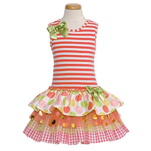 Bonnie Jean Baby Girls Stripe Mixed Fabric Skirt Dress, Coral, 5