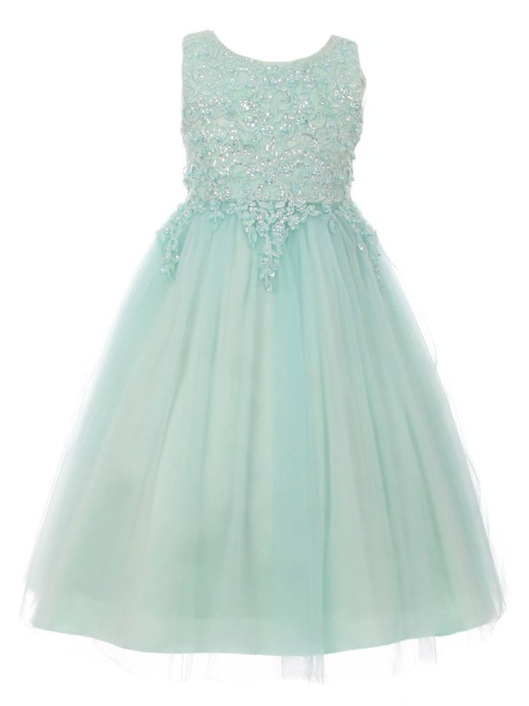 Girls Mint Pearl Sequin Tulle Satin Junior Bridesmaid Dress 16