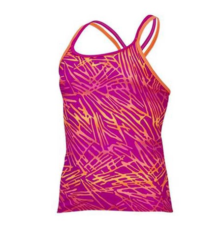 Nike Girls Swimwear One Piece Tankini Top Crossback Energy Purple/Coral 10
