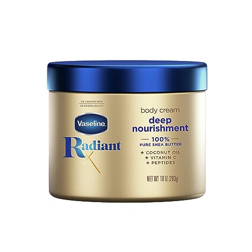 Vaseline Radiant X Deep Nourishment Body Cream 100% Pure Shea Butter  Coconut Oil  Vitamin C  & Peptides  10 Oz