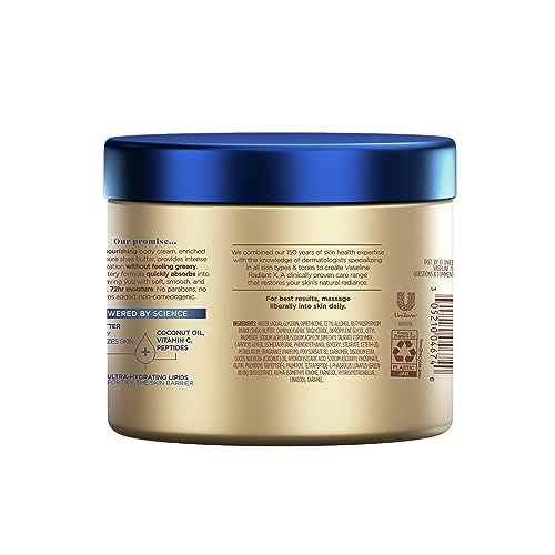 Vaseline Radiant X Deep Nourishment Body Cream 100% Pure Shea Butter  Coconut Oil  Vitamin C  & Peptides  10 Oz thumbnail