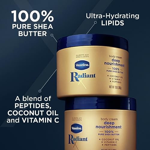 Vaseline Radiant X Deep Nourishment Body Cream 100% Pure Shea Butter  Coconut Oil  Vitamin C  & Peptides  10 Oz thumbnail